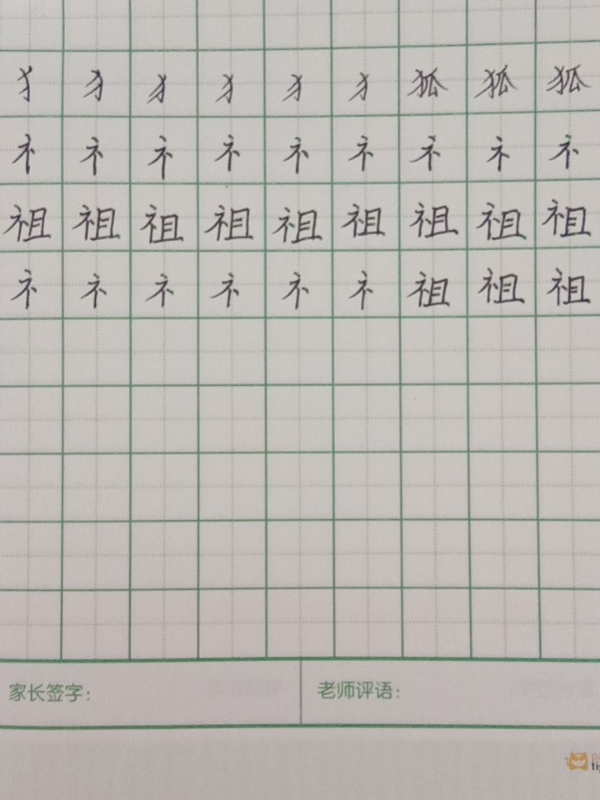 龟小兔写字优秀作品展示:王帅杨/五年级/练字1天